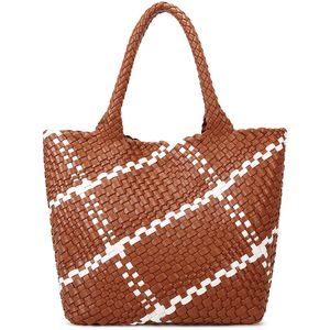 Fashion Woven Tote Bag, Sr Bag Soft Vegan Leather Hand-Woven o_o